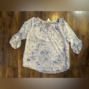 Motherhood Maternity Blue Floral Peasant Blouse XL | Boho Spring Top